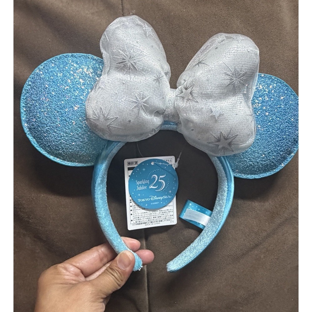 Japan Disney Sea 25th Anniversary Jubilee Sparkling Minnie Ears Teal Blue